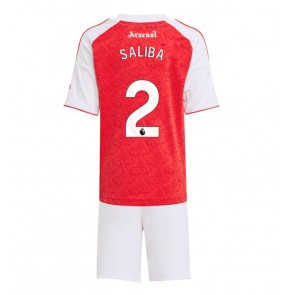 Arsenal William Saliba #2 Replik Heimtrikot Kinder 2025-26 Kurzarm (+ Kurze Hosen)